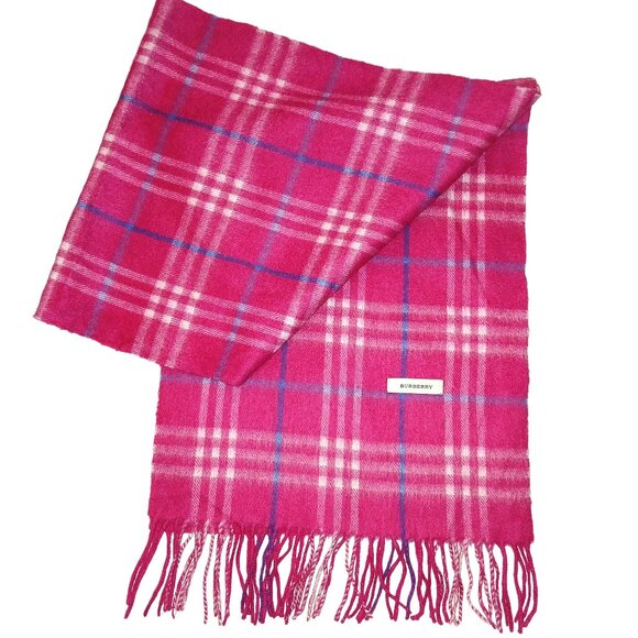 Burberry Ladies Vintage Bright Pink Blue White Luxury Plaid Fall Winter Scarf Sc - Picture 2 of 4